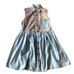 VINTAGE 90s Dress Cottagecore Farmhouse Patchwork Skirt Floral Chambray Paris